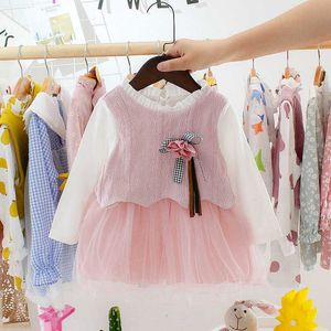 Długie rękaw Dziewczynka Sukienka Ubrania Kwiat Cute Princess 1 Rok Urodziny Party Toddler Girl Dresses Odzież Niemowlęta Vestidos Q0716