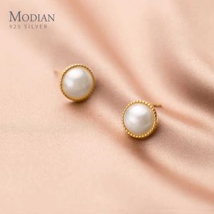 Classic Retro Big Pearl 925 Sterling Silver Stud Orecchino per le donne Semplice festa nuziale Gioielleria raffinata Brincos 210707