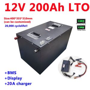 High power 12v 200Ah Lithium titanate 12v LTO rechargeable battery with BMS for caravan//inverter/boat/solar+20A Charger