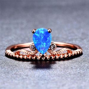 Wedding Rings Pear Cut White Blue Purple Opal Ring Fashion Water Drop Stone Vintage Rose Gold Jewelry Engagement Promise For Women