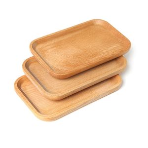 Solid Beech Wood Rectangular Dinner Plate Western Food Rectangular Round Corners Snack Dessert Servering Bricka