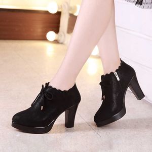 Plus Size 32-43 Block Heel Deep Mouth Platform Shoes Women Pumps 2021 Fall Black High Heels Shoes Ladies Office Party Shoe X0526