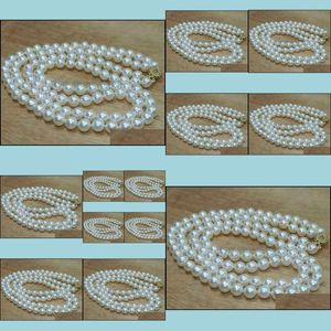 Beaded Halsband hängsmycken 8-9mm South Sea Natural White Double Layer Pearl Necklace 18 tum 14k Gold Clasp Womens Gift Drop Deliver