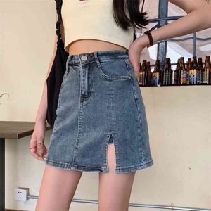 Sommar Koreanska Vintage Fashion Casual Denim Mini Skirt Kvinnor Streetwear Jean Womens Sexig 210507
