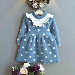 Baby Mink Fleece Maglione Girl Dress Abbigliamento per bambini Autunno Inverno Pullover Dot European American Kid 210625