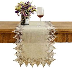 Handmade Simple Modern Primary Color Linen Table Cloth Lace Embroidered cloth Tv Cabinet Dust Cover Home Runner 210628