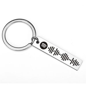 Chaveiro personalizado de digitalização de música para mulheres homens de aço inoxidável keyring personalizado laser gravar jóias