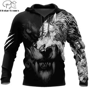 Dark Wolf Tattoo 3D All Over Gedruckt Mode Hoodies Männer Sweatshirt Unisex Zip Pullover Casual Jacke Trainingsanzug DW0241 210813