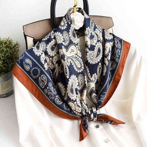 Nowy Silk Scarf Square Drukuj Kobiet Szal Moda Torba Szaliki Głowy Okładki Dla Kobiet Bandana Lady Hair Foulard Duży Hidżab 2021 Y1108