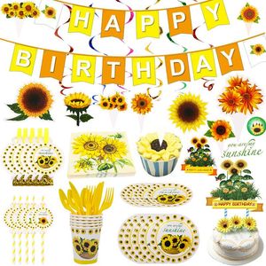 Wegwerp servies zonnebloem thema zonneschijn verjaardag partij decoratie gouden servies papier kopje banner tafelkleed cakevlag