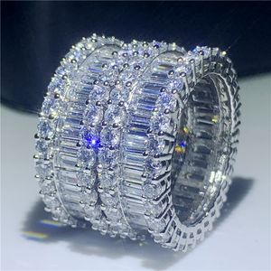 Vecalon Lüks Eternity Band Yüzük 925 Ayar Gümüş Prenses Kesim 5A CZ Nişan Düğün Band Yüzükler Kadınlar Için Gelin Takı