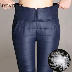 Pantaloni invernali da donna caldi in piumino d'anatra in velluto a vita alta Pantaloni da lavoro skinny skinny a vita alta Pantaloni da lavoro elastici femminili 210428