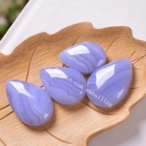 Naturlig äkta blå spets Agate Chalcedony Teardrop Pendant Smooth Healing Semi Precious Gemstone Crystal Chakra Protection Rock Waterdrop för smycken