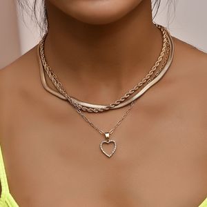 Geometric Full Diamond Love Multi-layer Chain Clavicle Pendant Necklace Temperament Women's Short Necklace Neck Chain