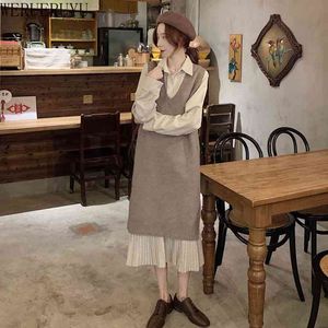 WERUERUYU Basit Moda Saf Renkli Kadın Giysileri Orta-Uzun Kolsuz Örme Yelek Kazak Ceket Kadın 210608