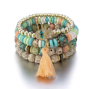 Newt Dign Fashion Geometric Turkos Beads Tassels Bodhi Bohemia Natursten Bracelet för kvinnor Tjejer