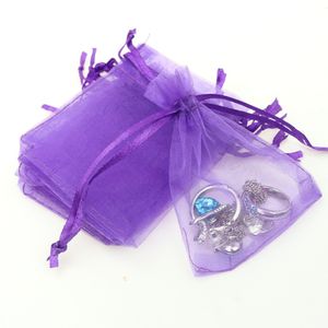 Small Organza 5X7CM 500pcs/Lot Dark Purple Cheap Christmas Drawstring Jewelry Gift Bags For Rings Earrings Packaging