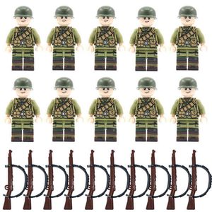 Byggstenar Andra världskrigets militära minifigurer åtta nationer soldater med vapen och vapenmontering av barnleksaker Y1127
