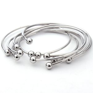 5pcs/lot Silver Color Bracelet Bangle Simple Style Open Bracelets Plain with Barrel Clasp Chamilia Bead Charms for Women Q0719