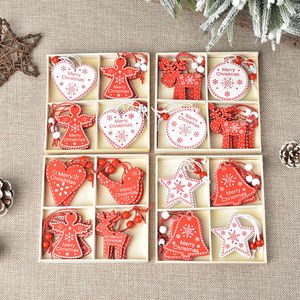 Enfeites de árvore de Natal Conjuntos DIY DIY Estrela de Madeira Snowflake Cervos Bell Presentes Artesanato Pendurado Decoração Home Festa Navidad