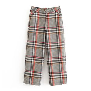 Stylish plaid Casual Pants Women Summer Vintage Work Capris Female Straight Office Ladies British Style Trousers 210430
