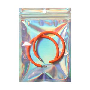 7.5*12cm Rainbow Colorful Zip Lock Mylar Foil Geocery Packing Bags 100pcs/lot Holographic Gift Packaging Pouches for Dry Food and Fruit