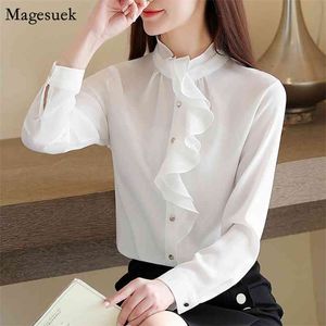 Autumn Plus Size Long Sleeve White Shirt Women Korean Slim Blouses Ruffles Business Wear Chiffon Blouse 10851 210512