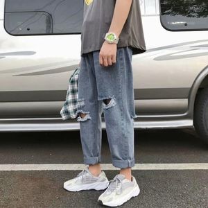 Mäns Jeans Koreanska Streetwear Men Pants 2021 Spring Denim för Mode Designer Märke Man Byxor Sommar Sweatpants