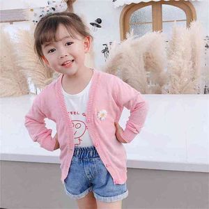 Girls' sun protection clothing summer air-conditioning shirt Baby knitted cardigan children's thin cotton jacket P4641 210622