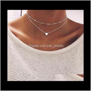 Necklaces & Pendants Jewelrywomen Heart Love Bib Statement Simplicity Choker Multilayer Clavicle Sier Gold Chain Pendant Necklace Jewelry Dro