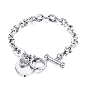 Pulseira de cadeia de amor mulheres Bracelete de aço inoxidável Bracelets de coração prateado rosa com jóias de pedra para presente do dia dos namorados