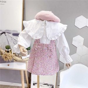 Toddler Girls Clothes Set Color Dot Strap Skirt Suit Outfits Kids Teenage Girl Clothing Ruffle White Shirts Cute Korean Clothes X0902