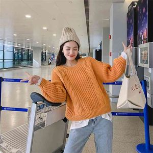 Pullover weibliche Herbst und Winter koreanische Version des Sets Twists dünnes Hemd lose tragen faulen Wind 210427