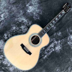 Custom Factory Made Grand Acoustic Classic Guitar 40 tum OM Body Solid Spruce Top Ebony Fingerboard Real Abalone Binding