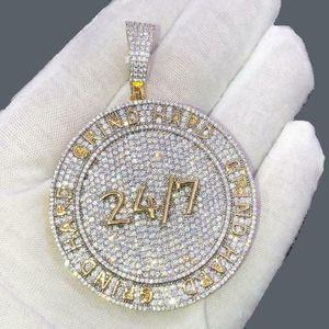 Girocolli 24/7 Grind Hard Hip Hop Ciondolo da uomo con pavé di zirconi cubici 5A CZ Geometric Round Iced Out Bling Collana