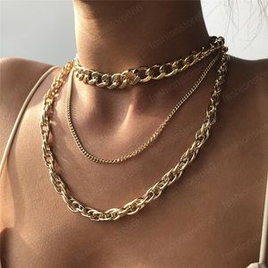 Punk stil vintage silver guld färg multi stycken kedja halsband för kvinnor hip hop tunga länk kedjor choker halsband