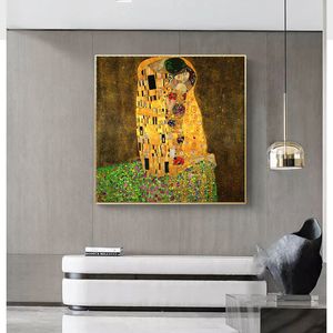 Pintura de beijo por Gustav Klimt Classe Famoso Pintura Reproductio Arte De Parede Impressão Pôsteres Para Sala de Living Unframed