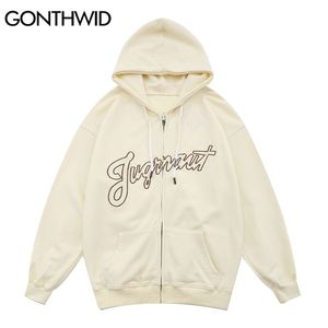 Gonthwid Streetwear Zip UP Hoodie куртка хип-хоп молния с капюшоном толстовка мужская вышитая буква хлопок черный 21110