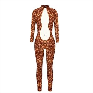 Kvinnors Jumpsuits Rompers Animal Giraffe Mönster 3D-utskrift Jumpsuit Women Festival Långärmad Rolig Nattklubb Fulllängd