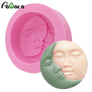 Stampo in silicone viso sole e luna mestiere fai da te fondente cioccolato sapone stampo fatto a mano argilla polimerica, cera, pastello, strumenti per la decorazione di torte