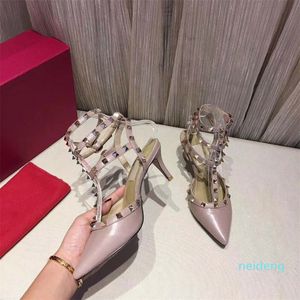 Rivet with thick heel shoes cowhide upper and sheepskin lining luxurys Designer high heels sandals , height 6.5cm ~ 9.5cm 888