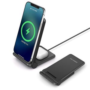 2 In 1 Qi Wireless Charger Stand For iPhone 12 11 XS Max XR X 8 Airpods Pro Foldable 20W Fast Charging Station Fit Samsung S10 S21 S20 Bubs Xiaomi Smartphone
