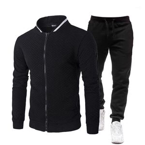 Erkek Eşofman 2021 Moda Spor Suit Polyester Katı Renk Fermuar Stand-UpcollarSweatshirt Sweatpants Rahat Koşu Giyim