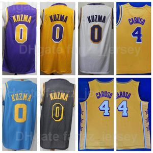 Homens Basquetebol Alex Caruso Jersey 4 Kyle Kuzma 0 Tudo Costura Equipe Negro Azul Branco Amarelo Cor Roxo Algodão Puro Para Esporte Fãs Camisa Respirável Top Qualidade