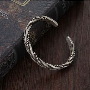 korean fashion 925 Sterling Silver Twisted Woven Bracelet man women Retro Original Handmade Opening bangle jewelry Gifts