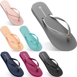 2021 Sommar Flip Flops Kvinnor Flat med Seaside Glazed Blue Beach Slippers Non-Slip Sand Grå Guld Vit Utländsk handel Trettio Sju