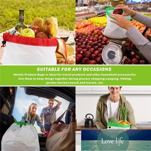 12st återanvändbara nätprodukter Väskor Tvättbara miljövänliga Väskor för matvaror Storage Frukt Vegetabilisk Toy Packing Presentväska 66 Fabrikspris Expert Design Kvalitet Senaste