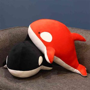 Simpatico 60/80 cm Squalo nero e rosso Giocattoli di peluche Grande bambola di balena assassina Orcinus Orca Animali marini di peluche Regalo di compleanno per bambini 210728