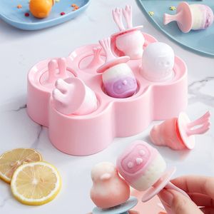 Kreative Cartoon Silikon DIY Eis Werkzeuge Sechs-zellen Popsicle Box Tier Muster Eis Form XD24604