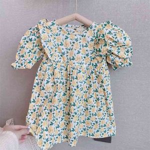 Yaz Elbiseler Kore Tarzı Çiçek Çocuk Giysileri Kız Giyim 2-6 Yıl Çocuk Bebek Elbise Için 210528